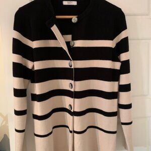 Suzy Shier Black and Cream Striped Cardigan